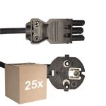 Opakowanie 25x Noxion GST-Kompatybilny Kabel zasilający - Płeć Żeńska + Schuko Europlug - Czarny 1.5m - 3 pole 0.75mm2